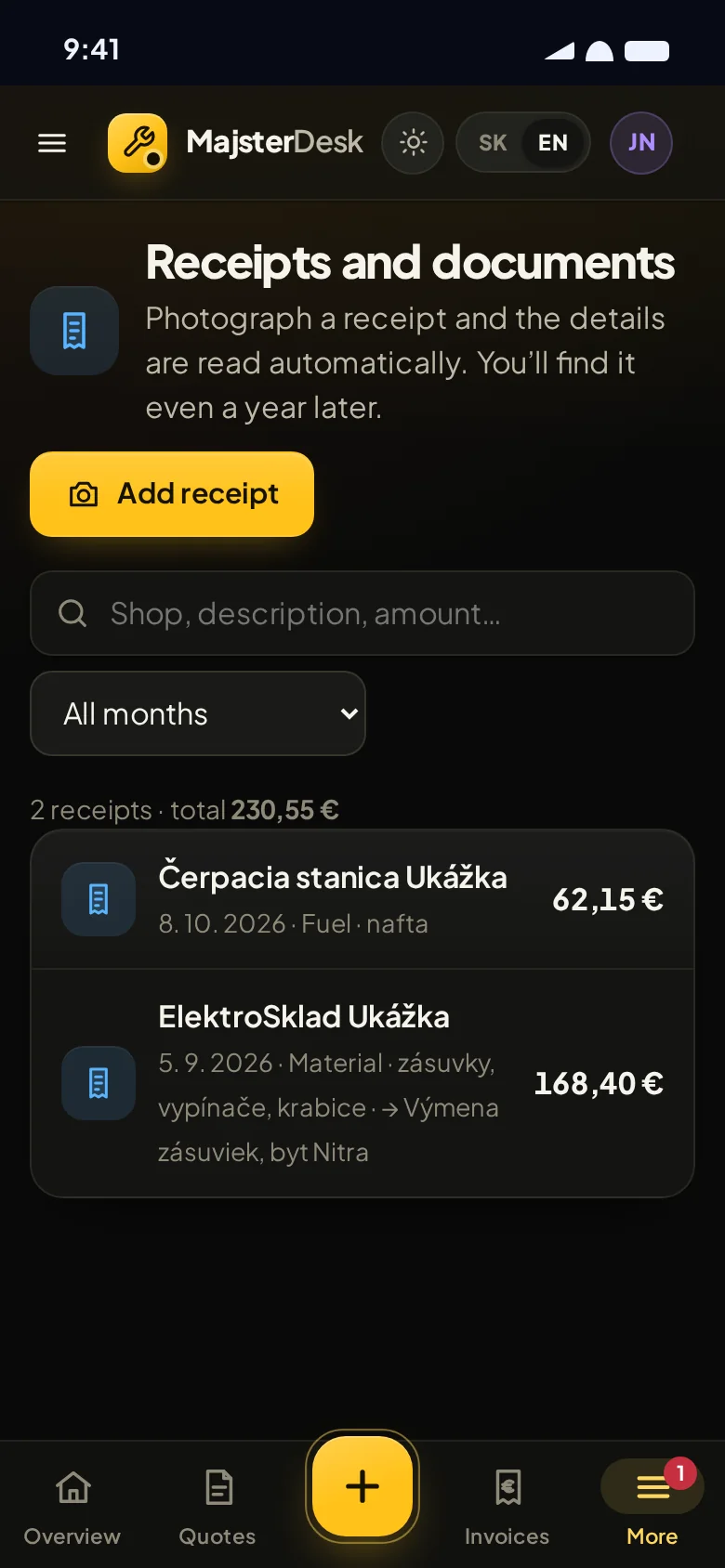 Receipts filed under jobs